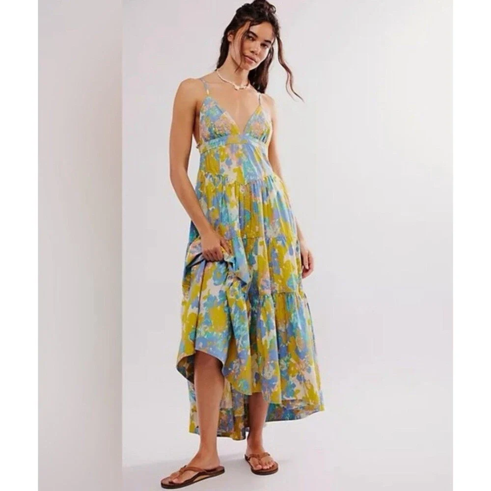 Free People Midi Dress Green Women Long Love Preppy Vacay Boho Retro Small New